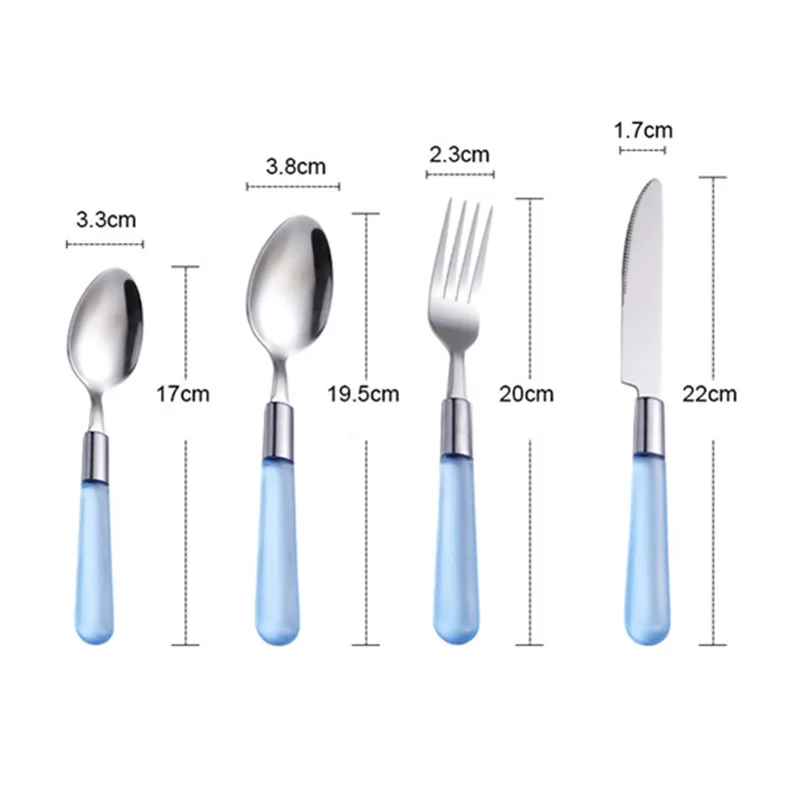 Creative Cutlery Set with Plastic Frosted Handle Stainless Steel Western Spoon Knife Fork Dinnerware Tableware Kitchen Utensils