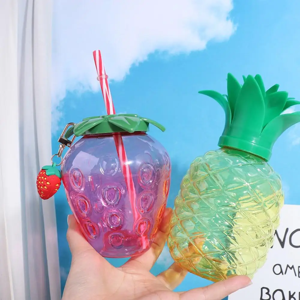 

Drinking Cup 500ml Pineapple Straw Cup Plastic Fruit Shape Strawberry Straw Cup Thickening Summer Beach
