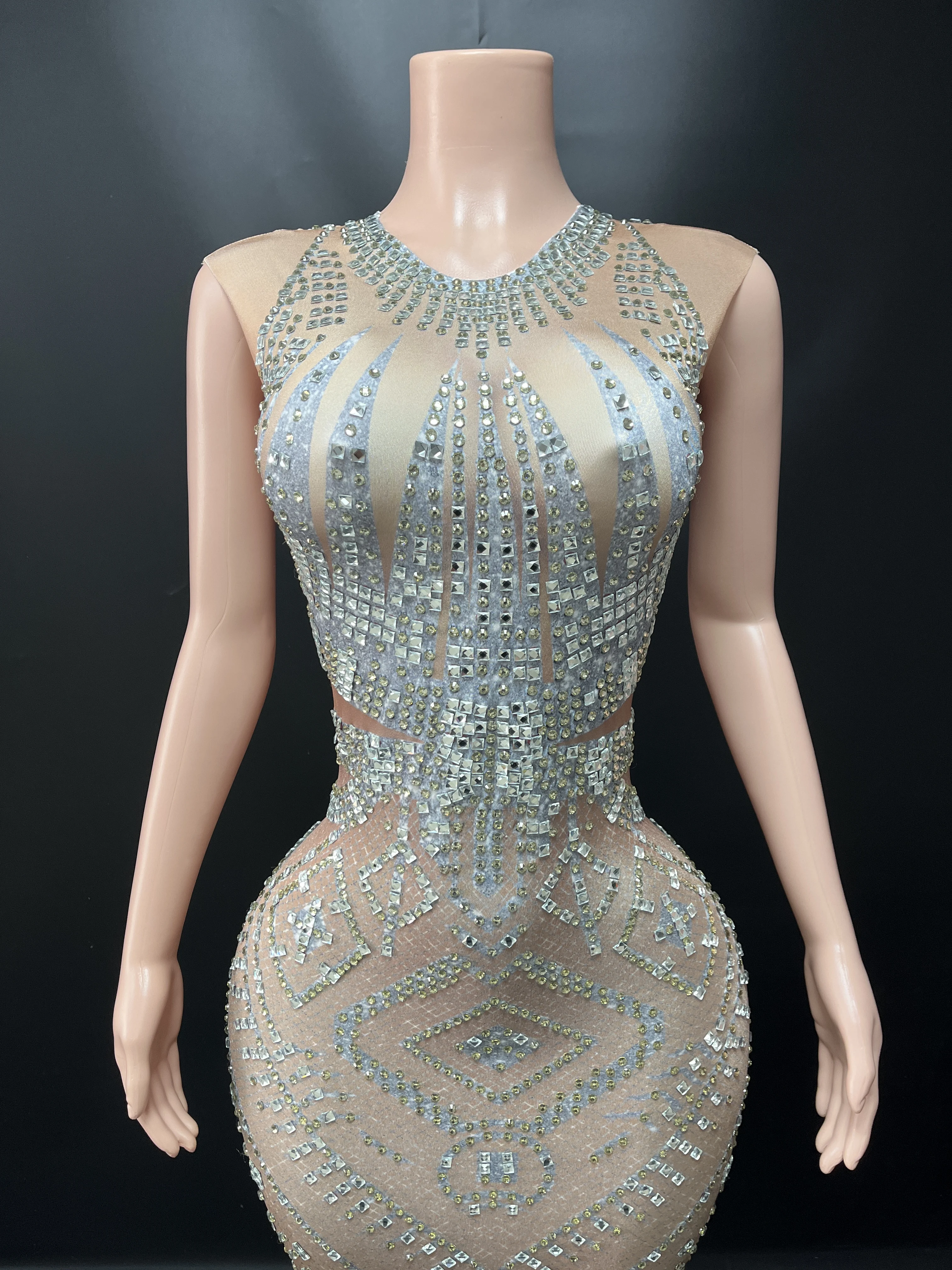 Luxury Dinners Mesh Evening Gown Sexy Women Cocktail Party Birthday Ball Dress High-end Sparkly Crystals Photo Shoot Wear