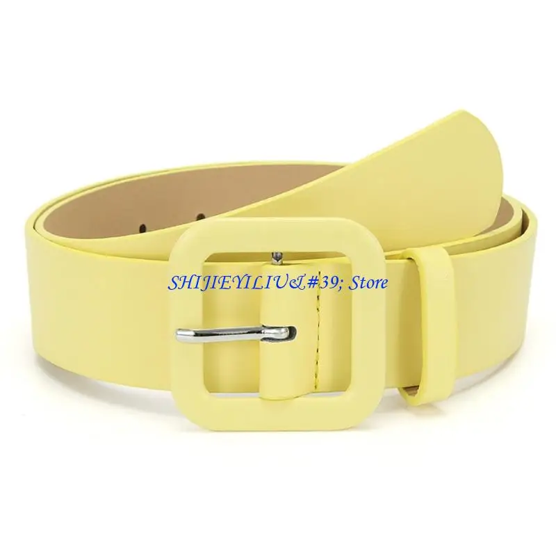 E21F Modern Wide Waist Belt Square Buckles PU Leather Strap For Women Multi Color Fashion Accessory