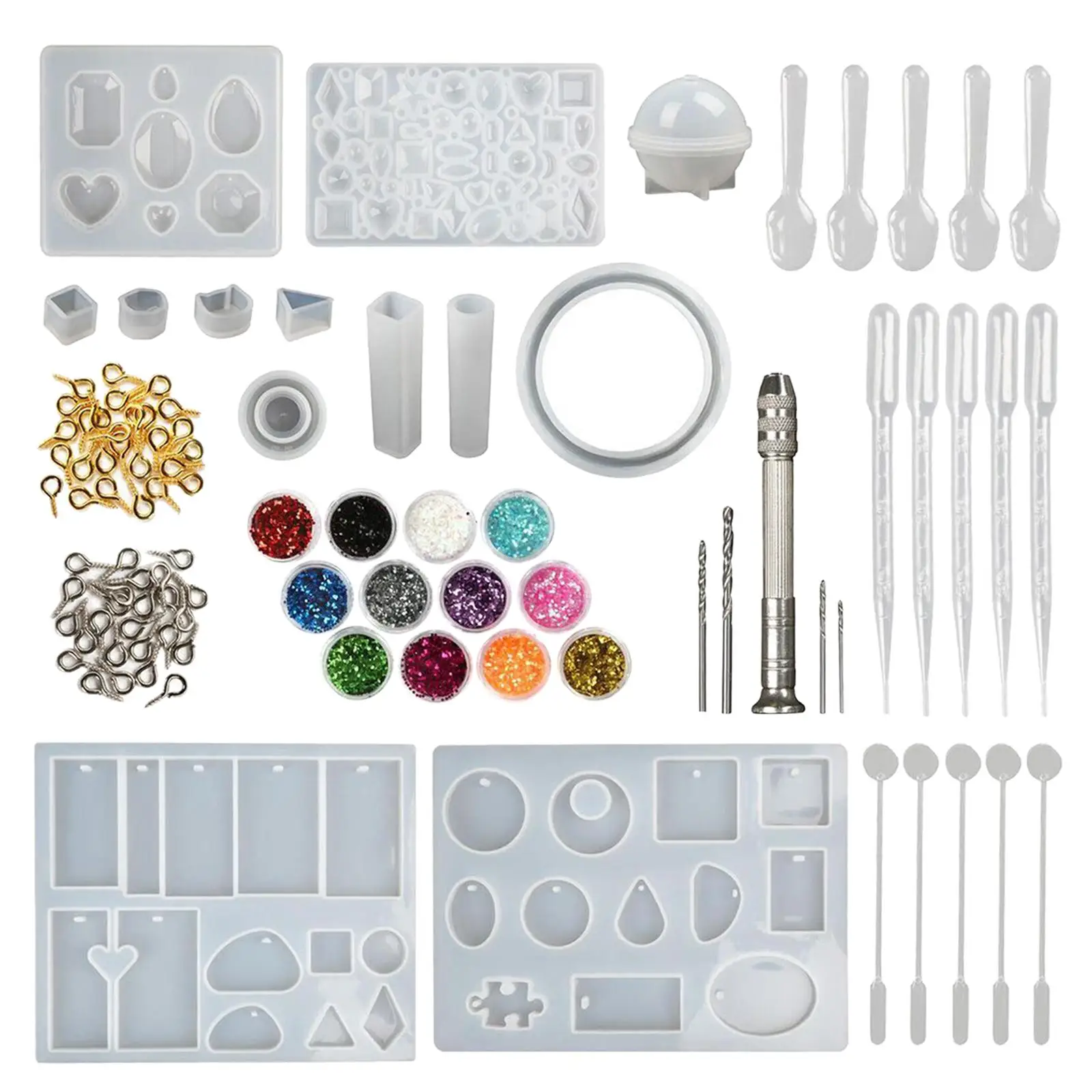 142pcs DIY Casting Silicone Resin Molds Kit Jewelry Making Glitter Powder Necklace Pendant Resin Mould Tray Mold Making Tools