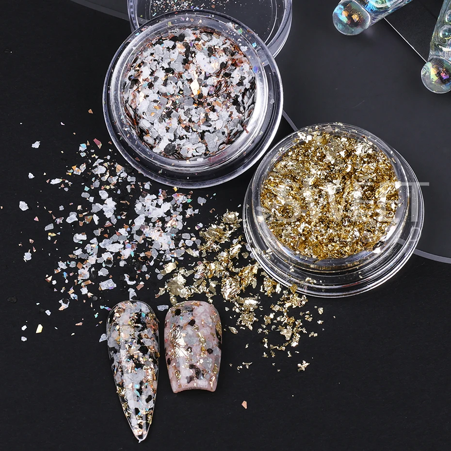 Paillettes irrégulières pour Nail Art, mélange de couleurs, flocons scintillants, tranches cassées, feuilles, breloques à assembler soi-même, accessoires de décoration de manucure, 4 pièces