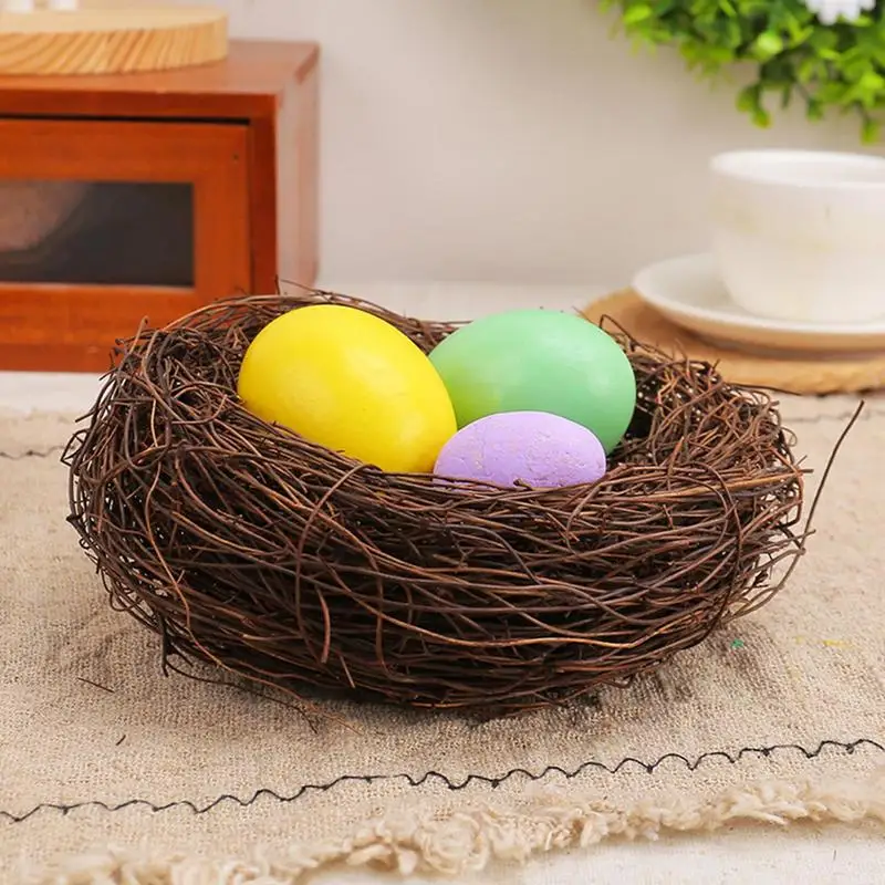 Gabbia per uccelli Rotonda in rattan Nido per uccelli Pasqua Fatto a mano Fai da te Artigianale Simulazione di vite Nido per uccelli Decorazione per uova Puntelli Vetrina per giardino domestico