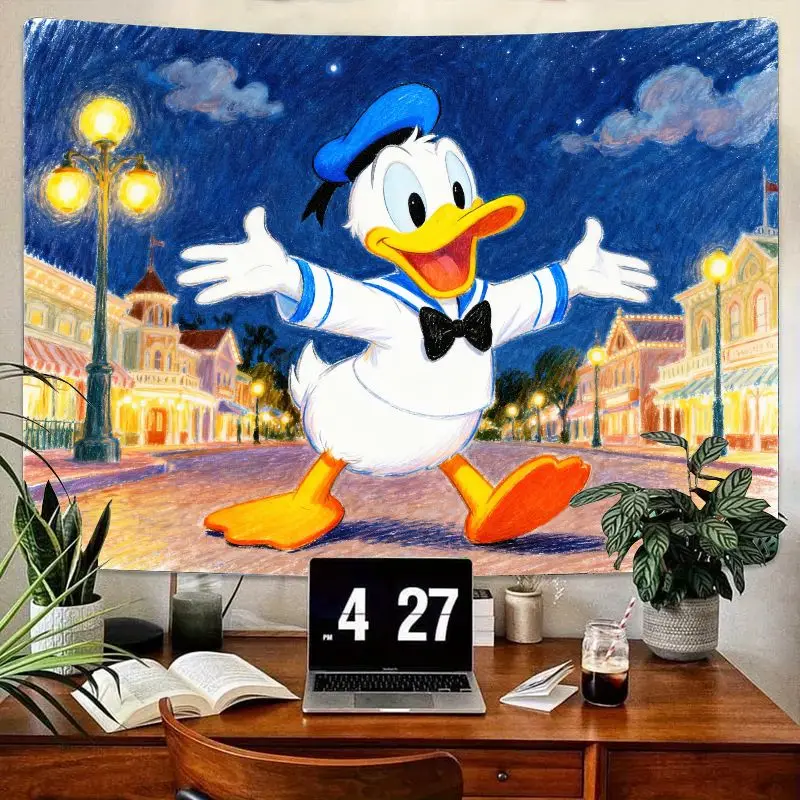 

1PC Disney Donald Duck Classic Cartoon Tapestry, Vibrant Theme Park Night Wall Art Decor, Polyester Gift for Fans.