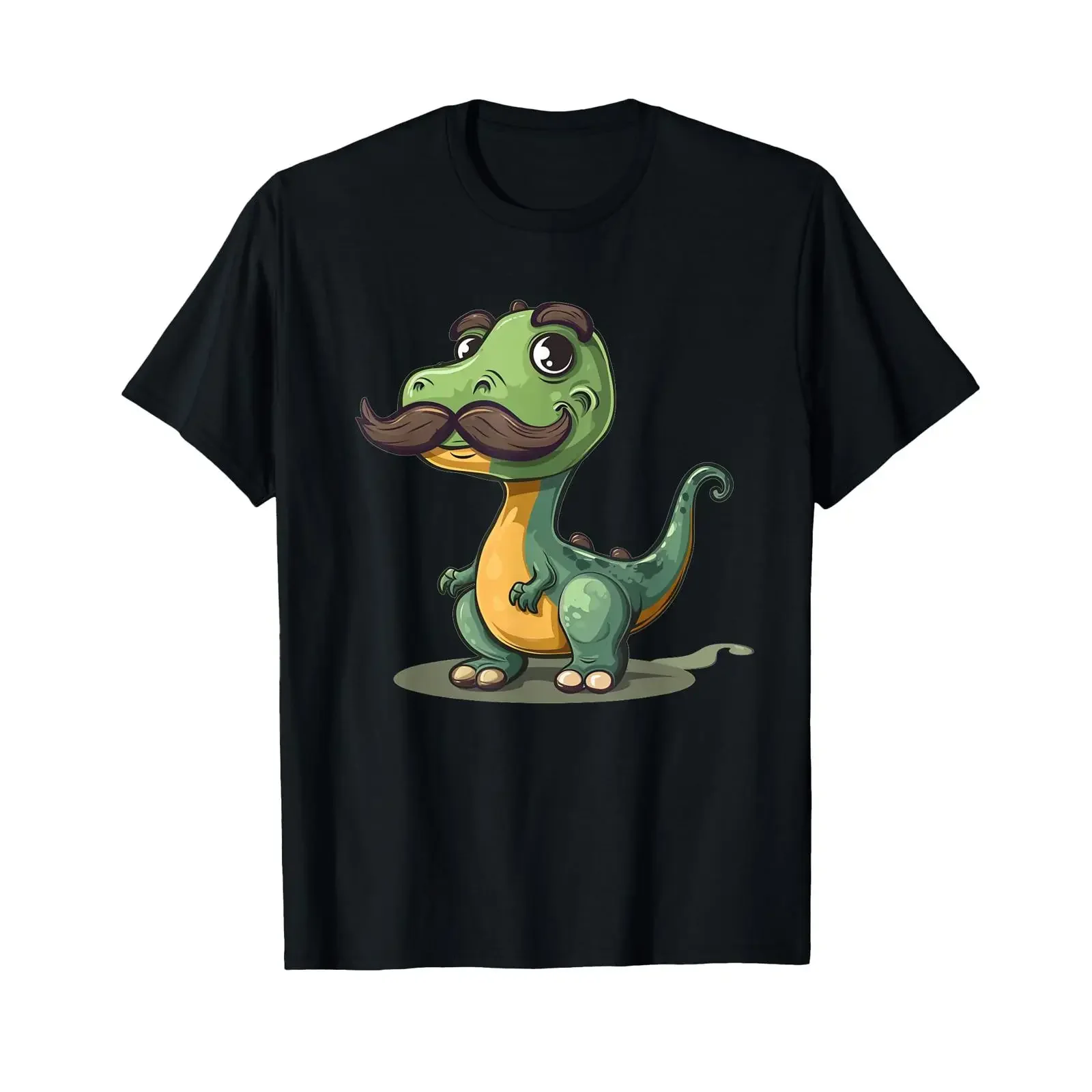 Funny Dinosaur with Mustache Beard for Adults and Kids T Shirt vintage Washed fashion Casual Unisex Top For Everyday Wear Soft