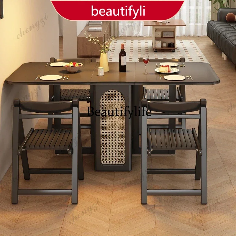 smt45 Solid Wood Extendable Dining Table Foldable and Space-Saving Design for Small Apartments Multi-Functional Furniture JT40