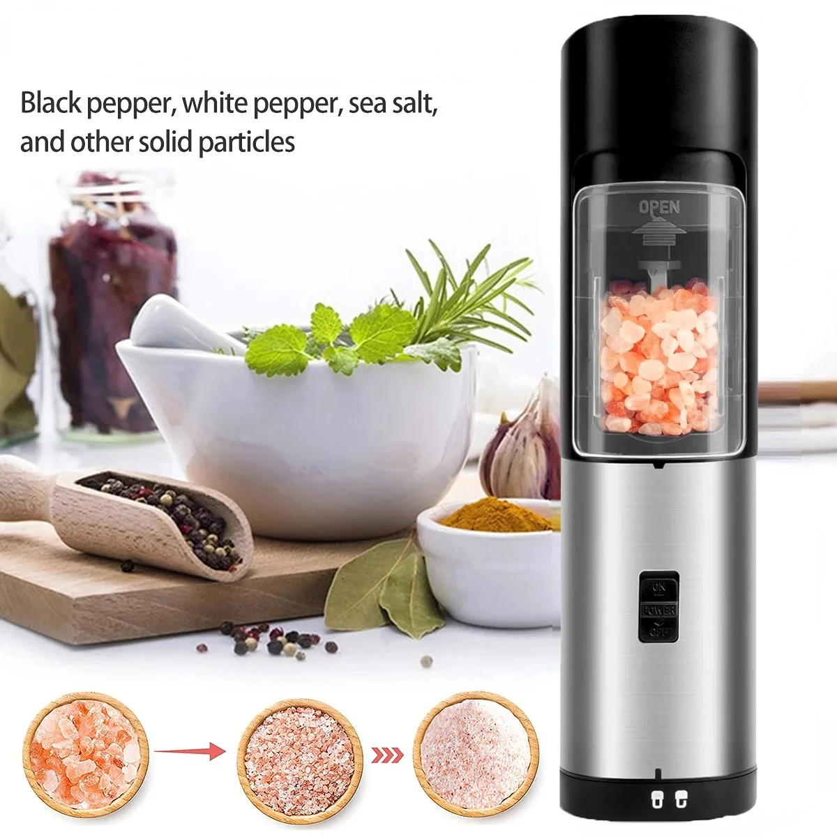 Automatic Electric Pepper Grinder And Salt Mill-Adjustable Spice Crusher Forkitchen Gadgets And Supplies-Reusable