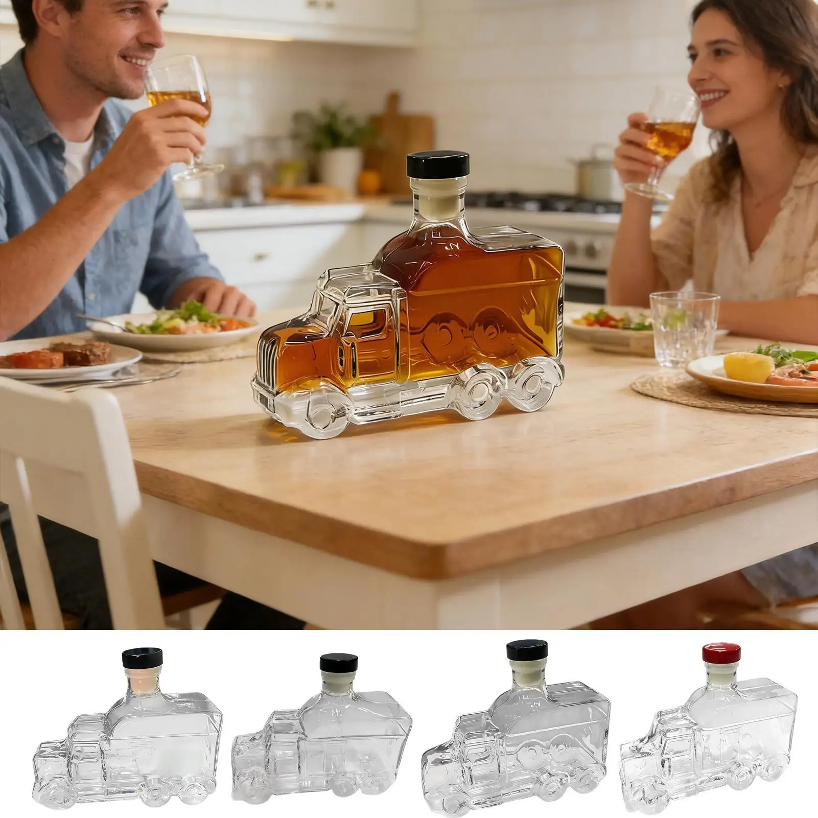 375ml Kitchen Whiskey Liquor Container with Stopper Bourbon Decanter Half Truck for Hosting Brunch Beer Champagne