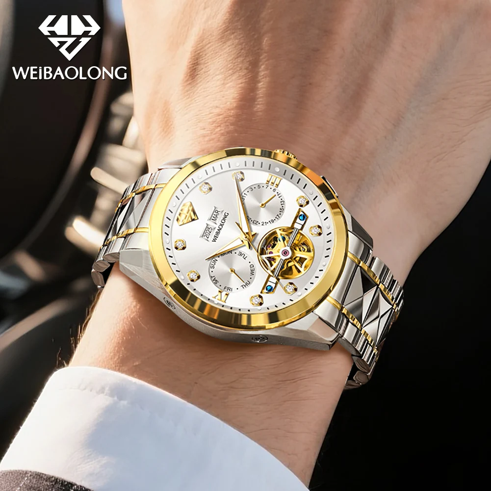 WEIBAOLONG 3801 Mens Watch Luxruy Automatic Mechanical Watch Waterproof Luminous Watches For Man Real Gold Exclusive Gift Set