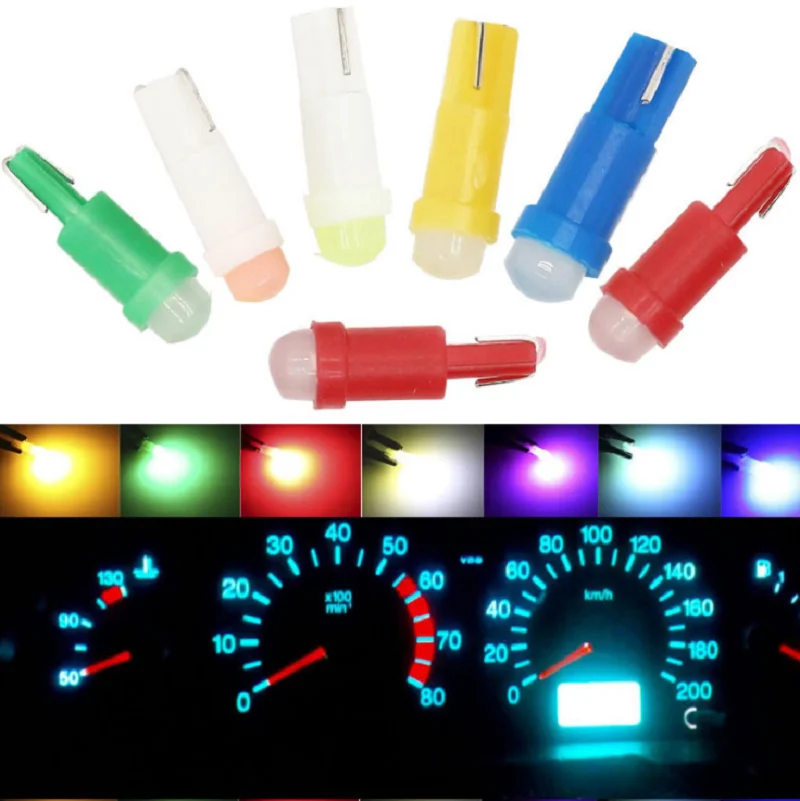 

500Pcs T5 37 58 73 74 W3W W1.2W COB Led Bulbs Car Gauge Speedo Dash Lamps Dashboard Instrument Light White Blue Red Green Yellow