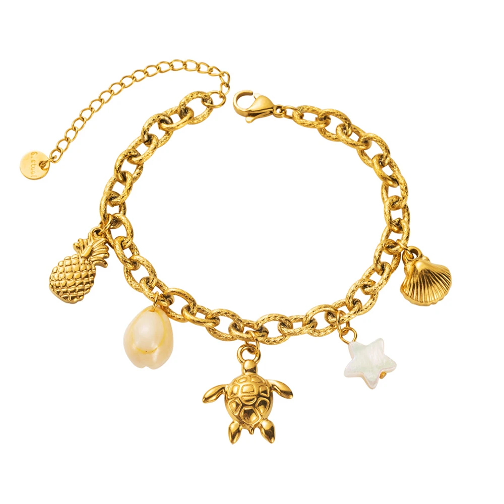 Bohemia Sea Turtle Tracking Bracelet Stainless Steel Boho Adjustable Animal Charm Summer Beach Ocean Statement Bracelets
