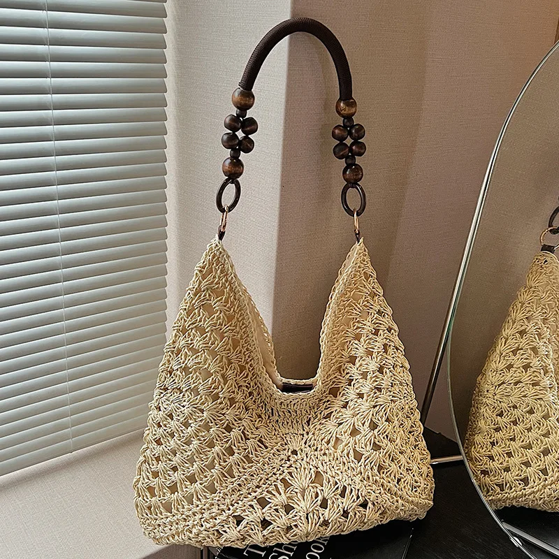 

Женская вместительная сумка-тоут из плетеной соломки, летняя пляжная сумка для отпуска, модная сумка через плечо для поездок на работу