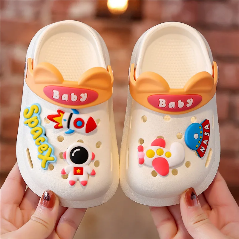 Summer Kids Sandals Hole Children's Shoes Slippers Soft Anti-Skid Cartoon DIY Design Hole Baby Shoes Sandy Beach For Boys Girls