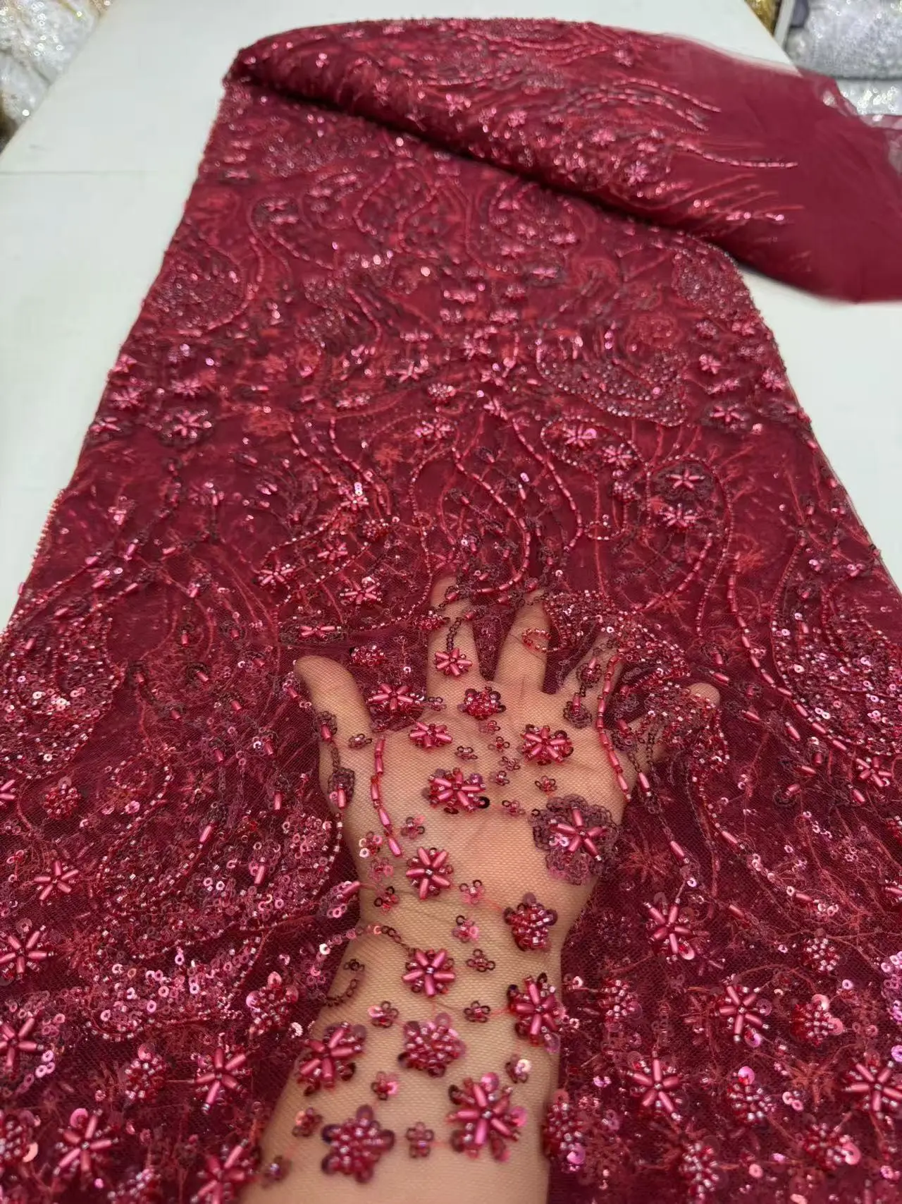 

Female traditional Bajinrichi wedding evening dress sequins lace beaded lace 5 yards For wedding party dresses