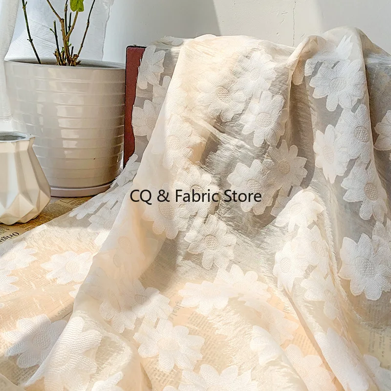 Organza chrysanthemum jacquard cut flower fabric slightly transparent DIY women's tutu skirt new spring and summer fabric