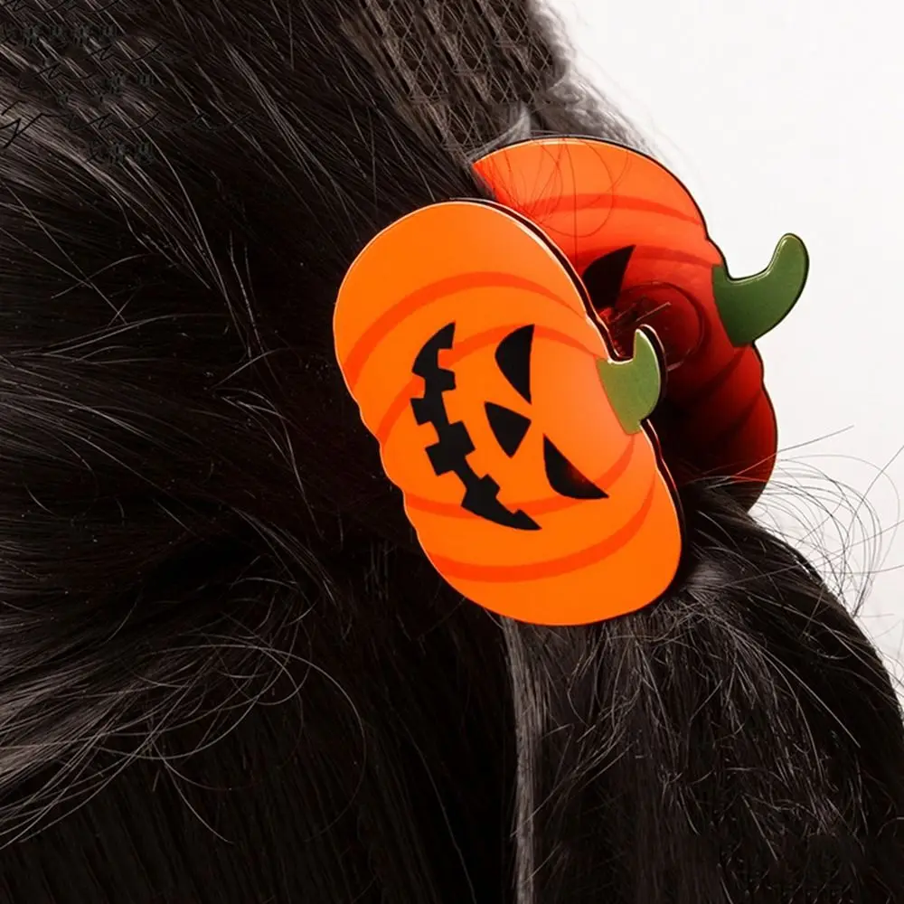 Fashion Acrylic Halloween Pumpkin Hair Claw Geometry Headwear Hair Clip Harajuku Style Korean Shark Clip Girls