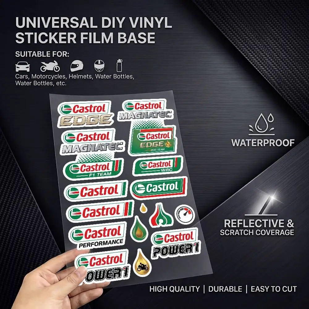 for Castrol Universal Multi-Purpose Reflective Waterproof Stickers Scratch Conceal For Auto Bike Helmet Mug Fridge Decoration