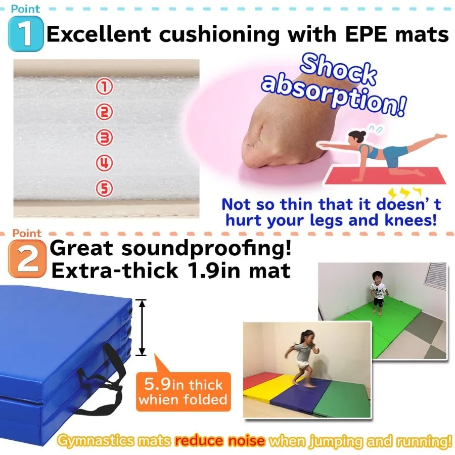 KaRaDaStyle بساط جمباز قابل للطي تمتد الحصير 71x31x2 ممارسة تدريب العضلات اللعب شريط أفقي حصيرة اليوغا الرياضة عازلة للصوت