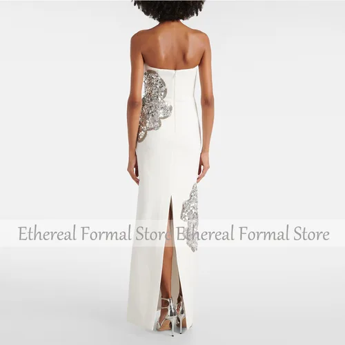 Imagen 2 del producto Vestido de noche de lujo sin tirantes de color marfil para boda, vestido de fiesta Formal de sirena, largo hasta el suelo, sin mangas, vestido de graduación con lentejuelas, vestido saudí