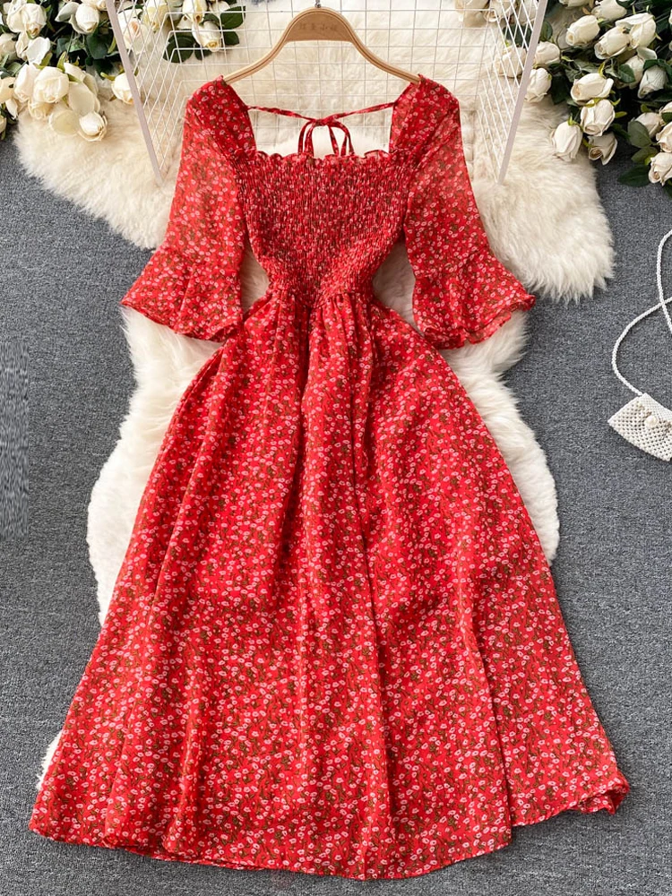 YuooMuoo Limited Big Sales Women Dress Fashion Romantic Floral Print Chiffon Summer Dress Vacation Season Party Korean Vestidos