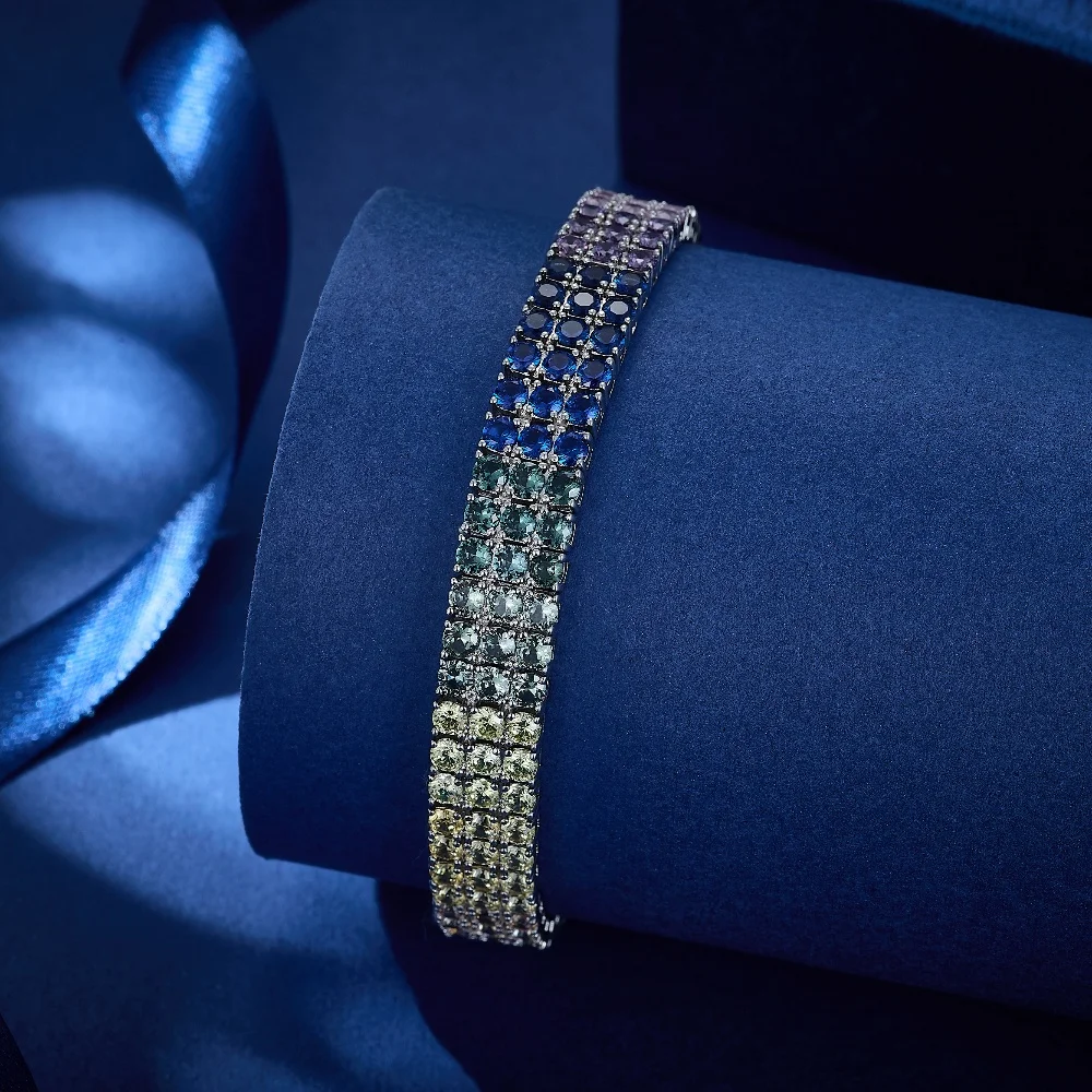 

Multicolor Round Cubic Zircon Big Luxury Bracelet Rhodium Plated Jewelry Gift