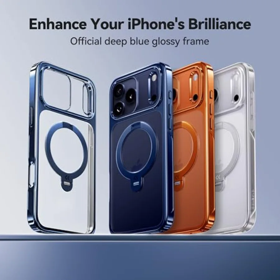 Custodia con supporto magnetico Spin 360 dal design lucido blu intenso per iPhone 17 Pro con compatibilità MagSafe e protezione militare da 17 piedi