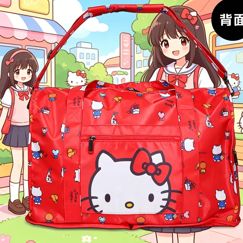 

Hello Kittys Travel Bag Sanrios Duffel Bag Portable Anime Figure Cartoon Fold Large Capacity Kawaii Travel Pou Handbag Ready Bag