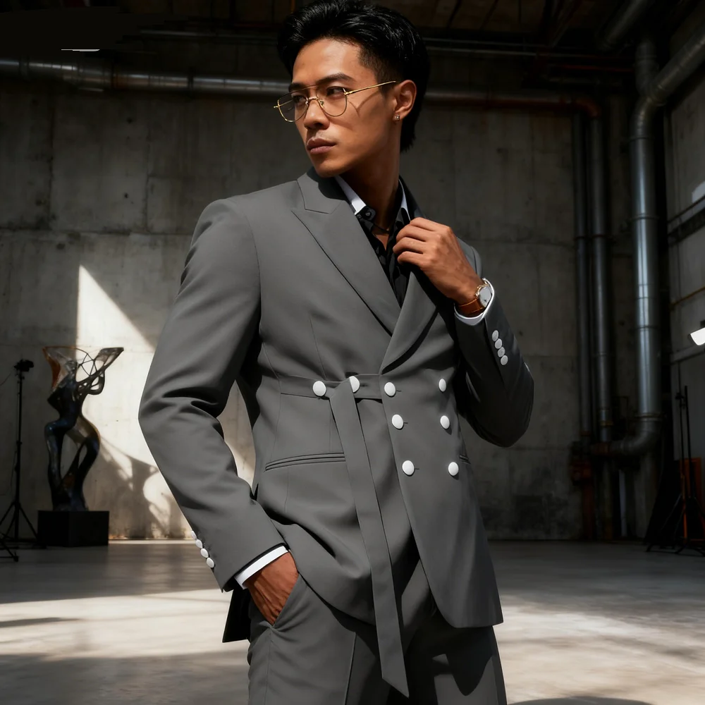 

Formal Slim Fit 2-Piece Men's Wedding Tuxedo Jacket Peak Lapel Pants Business Suit Groomsmen Smoking Outfit Elegant Style