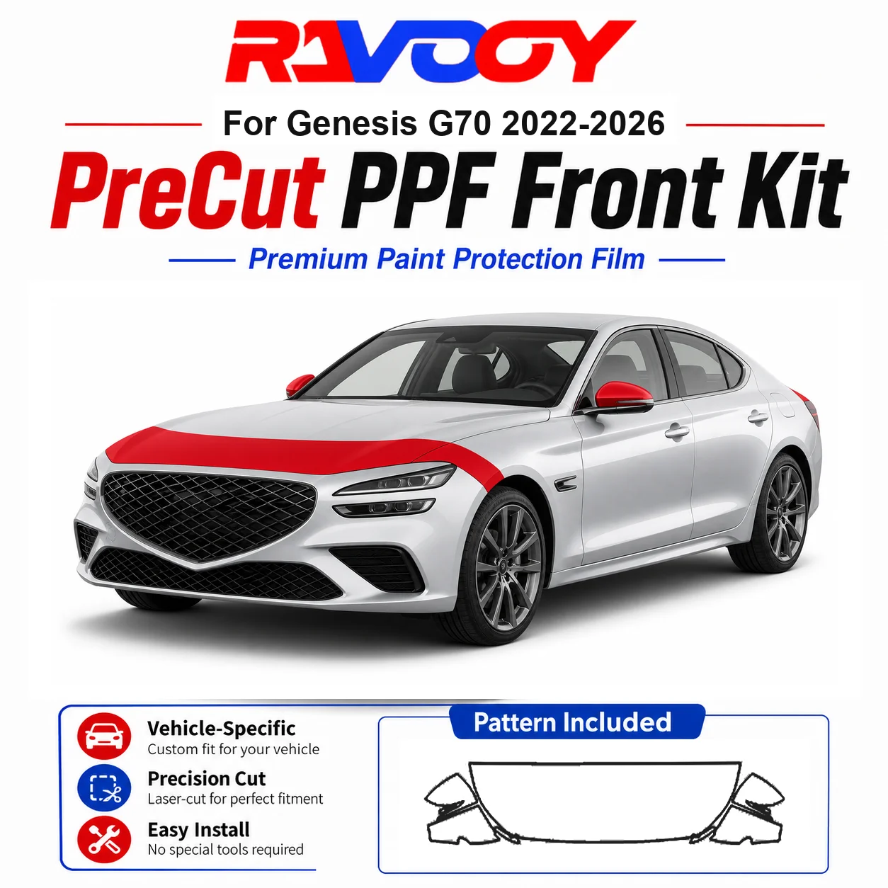 

8.5mil TPU Precut PPF Kit For Genesis G70 2022-2026 - Hood, Fenders & Mirror Set - Self-Healing Clear Bra Film