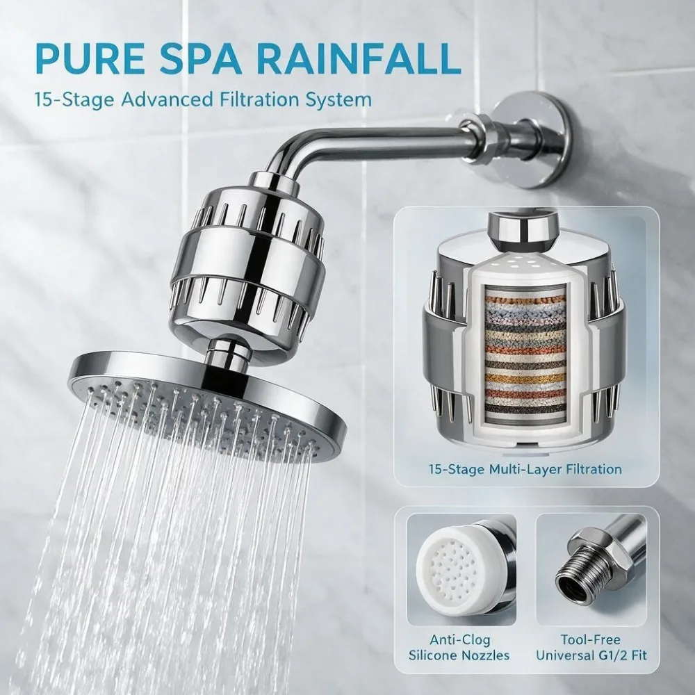15-20 Stages High Household To Remove Chlorine Fluoride Heavy Metals Filtered Soften Hard Water for Shower Head Cleaning Purifie