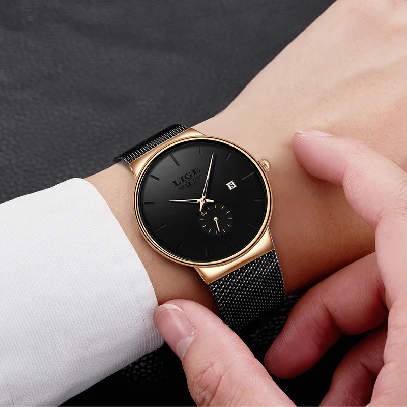 남자를위한 LIGE 패션 쿼츠 시계 야외 스포츠 방수 달력 남자 시계 비즈니스 스테인레스 스틸 남자 시계 캐주얼 시계