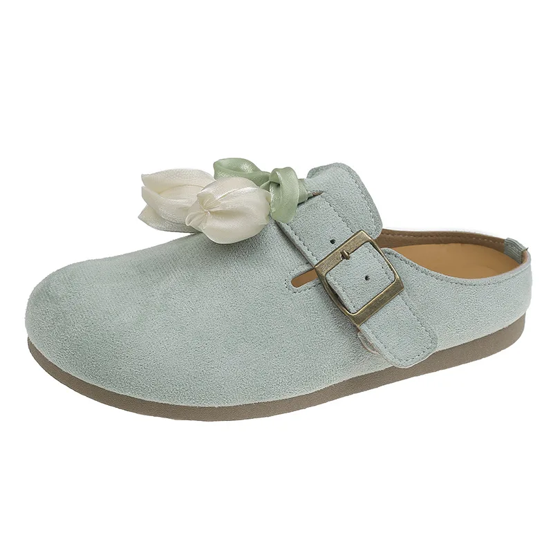 2025, modische Damen-Pantoletten mit Tulpenakzent, Slip-On-Clogs für Damen mit weicher Sohle, elegante geschlossene Hausschuhe, passend zum Kleid