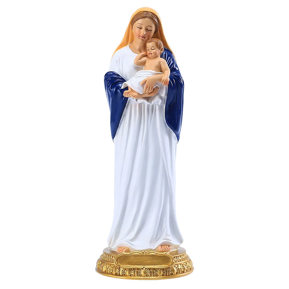 Decor Vintage Virgin Mary and Child Ornament Church Desktop Decoration Adornment Baby Statue Resin Catholicism