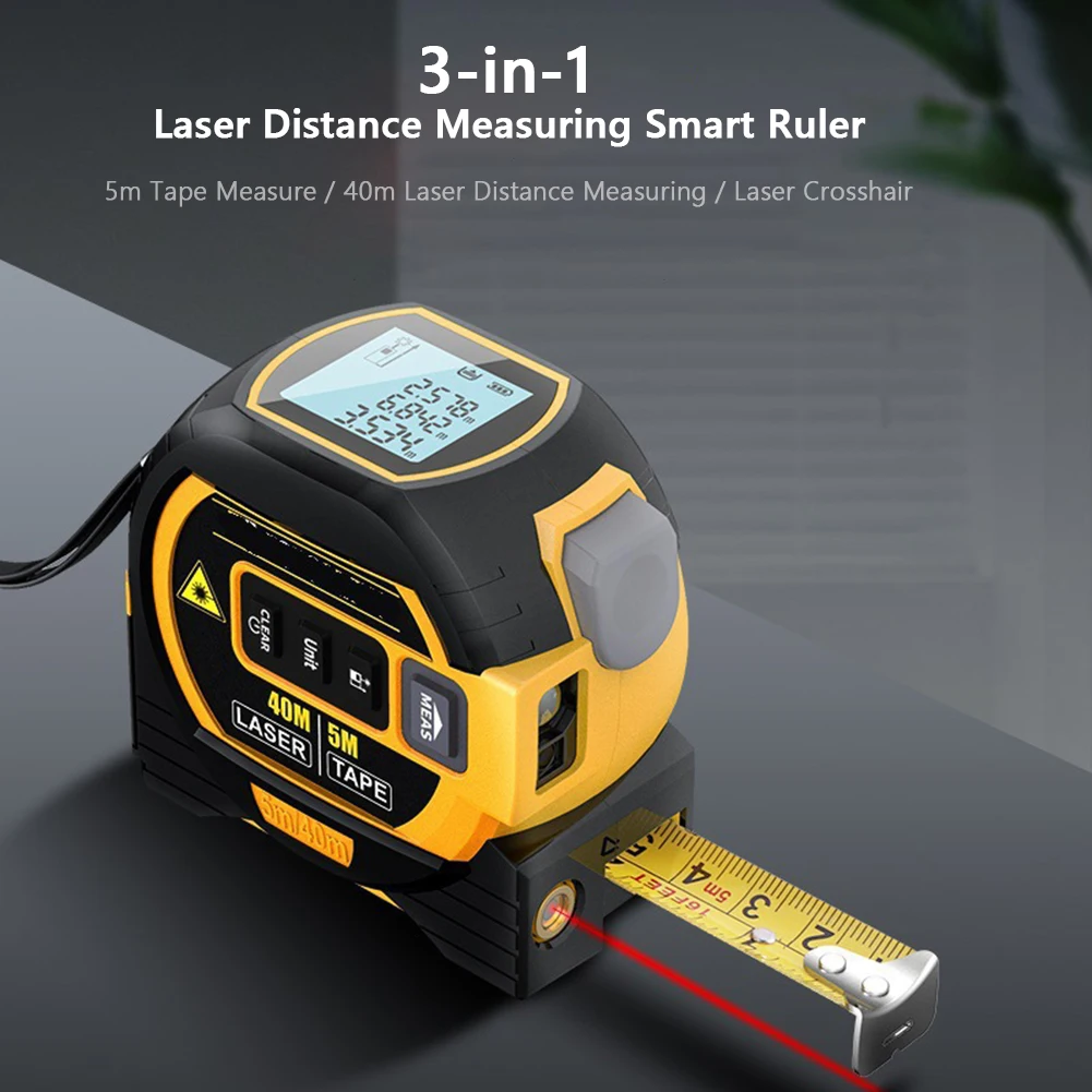 3-in-1 Almighty Ruler LED Display Distance Measuring Tool Multi-Function Electronic Rangefinder Measuring Level for Workers