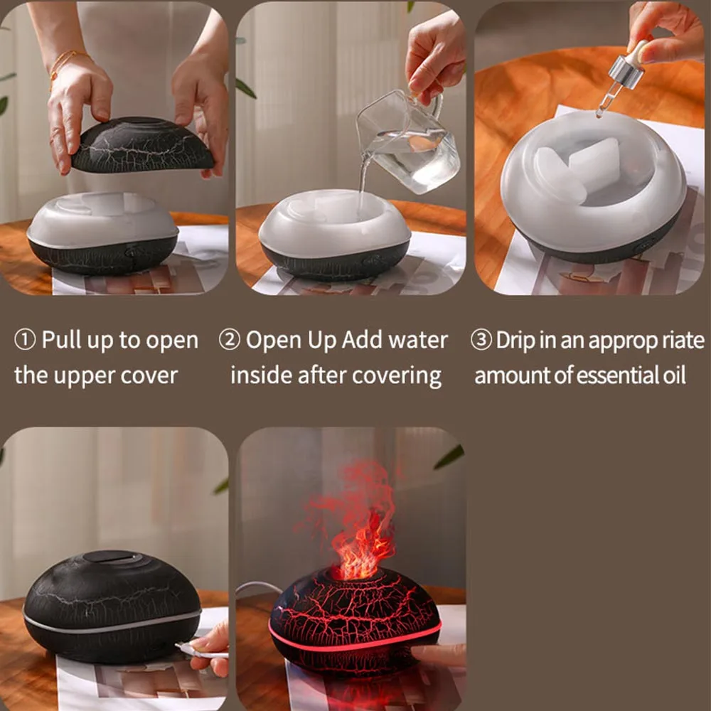 USB Flame Humidifier Essential Oil Diffiduser Realistic Fire Mist Aroma Diffuser LED Night Lamp Air Humidifier for Office image 5