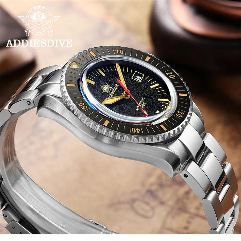 ADDIESDIVE Watch Men Mechanical 200m Diving Sapphire Glass 316L Stainless Steel Luminous Ceramic Bezel Waterproof Wristwatch