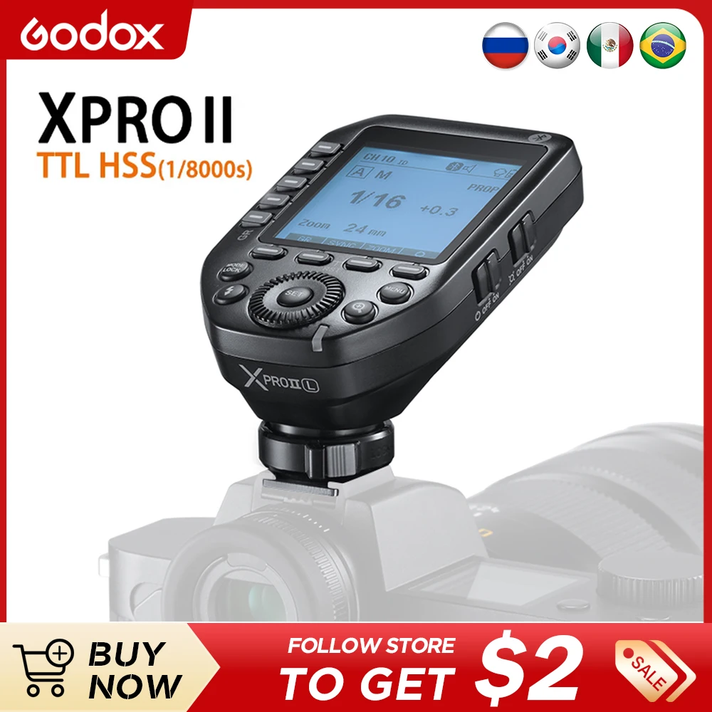 Godox Xpro II TTL Wireless Flash Trigger 2.4G 1/8000s HSS TTL-Convert-Transmitter Large Screen for Canon Nikon Sony Olympus Pent