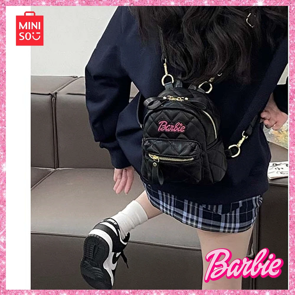 2024 New Miniso Barbie Small Shoulder Bag Mini Student Korean Texture Black All-Match Chain Cross-Body Backpack Girl Cute Gift