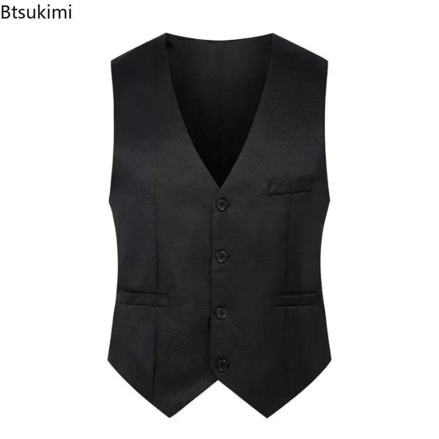 2024 Brand New Men\'s Slim Fit V-neck Dress Vest Trend Korean Style Men Handsome Suit Vest Male Formal Business Wedding Waistcoat