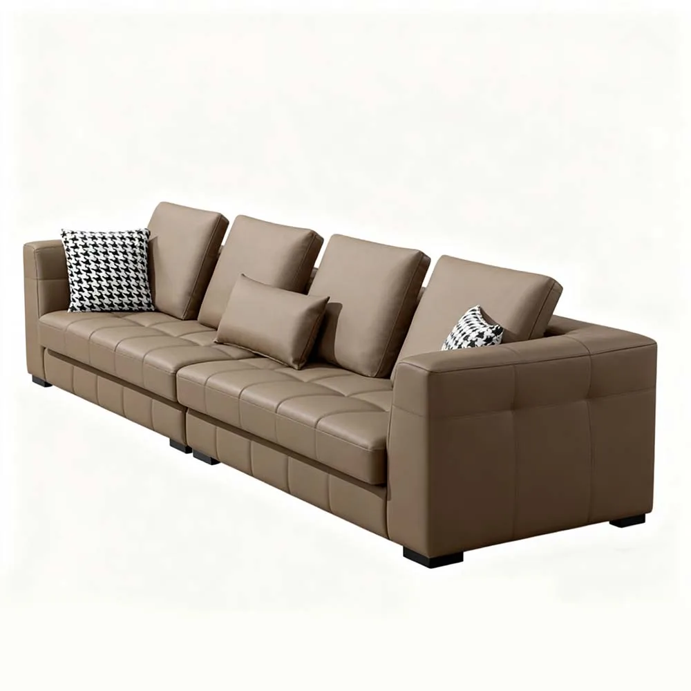 Modern Style Genuine Leather Massage Sofa Set with L-Shape Design and Stainless Steel Legs Brown Living Room Furniture
