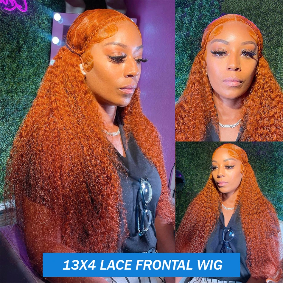 40 Inch 250 Density Ginger Orange Color Wig Transparent 13x6 HD Lace Front Wig for Women Remy Deep Wave Frontal Human Hair Wigs