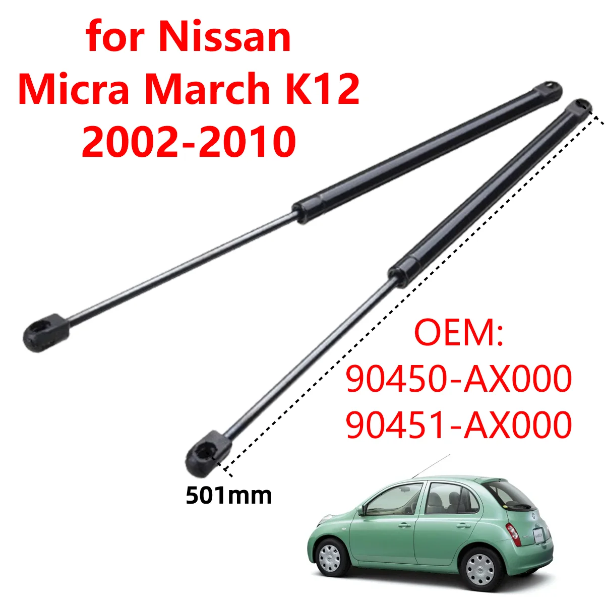 2Pcs Car Rear Trunk Boot Tailgate Gas Struts Lift Support Rods 90450AX000 for Nissan Micra March K12 2002-2010 90450AX610