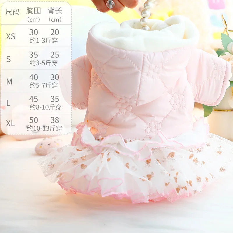 Pet Winter Clothes New Thickened Rabbit Cottont Princess Skirt Hoodie Floral BubbleSkirt Girl Dog Cat Winter Coat Outfit Clothes