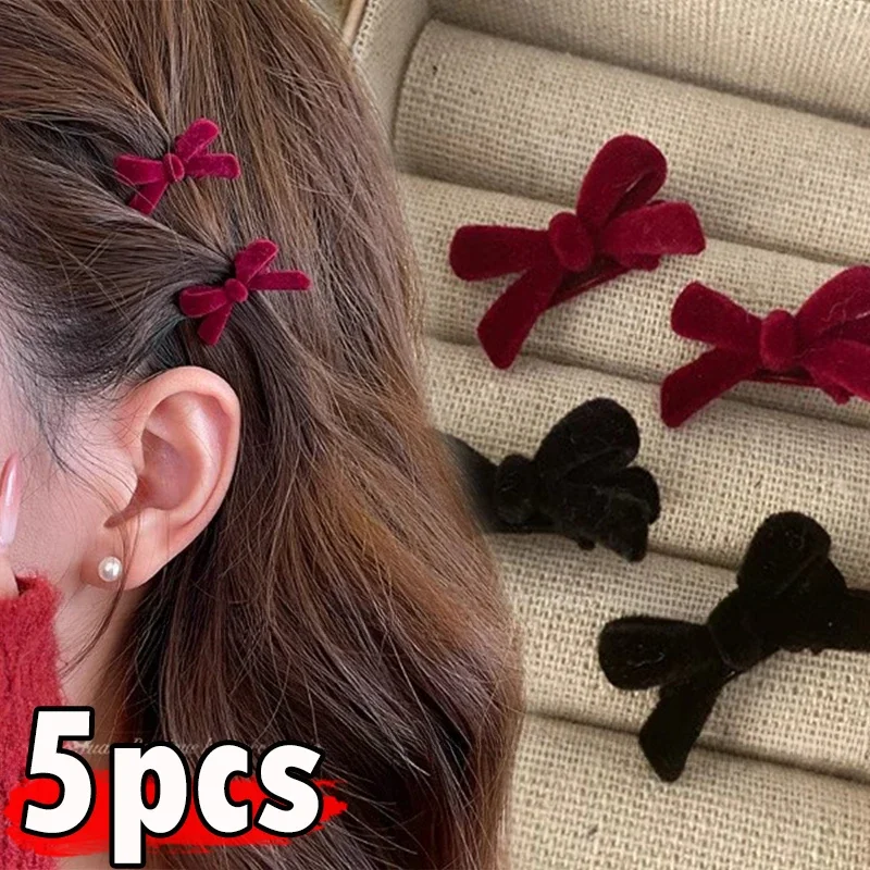 2/10pcs Mini Red Velvet Bow Hair Clips Little Girls Sweet Candy Velvet Bow Knot Hairpins Hairgrips Barrette Hair Accessories