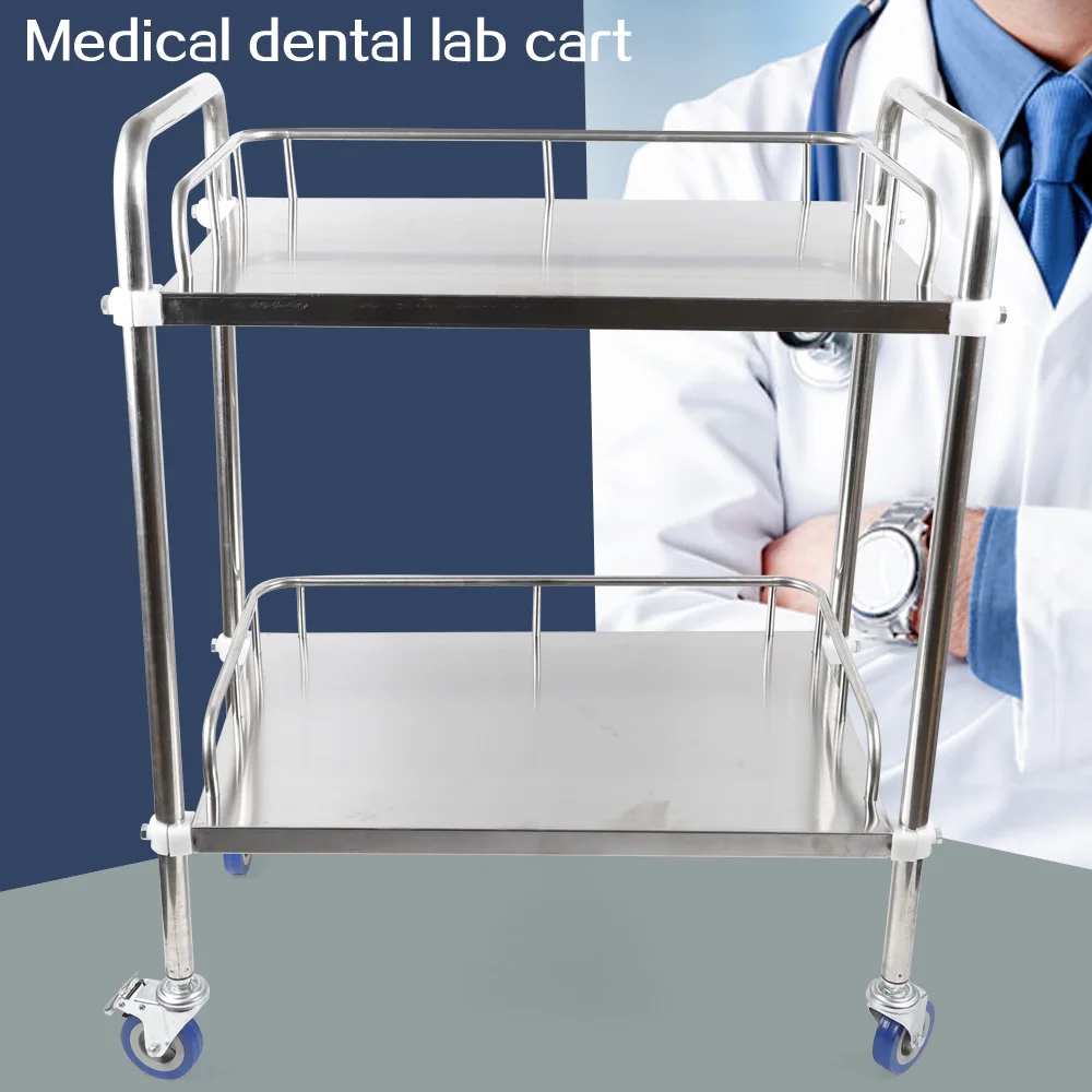 Carrinho médico de 2 camadas, aço inoxidável, cuidados de saúde, carro móvel, clínica, equipamento de laboratório, spa, salão de beleza, ferramenta, carro