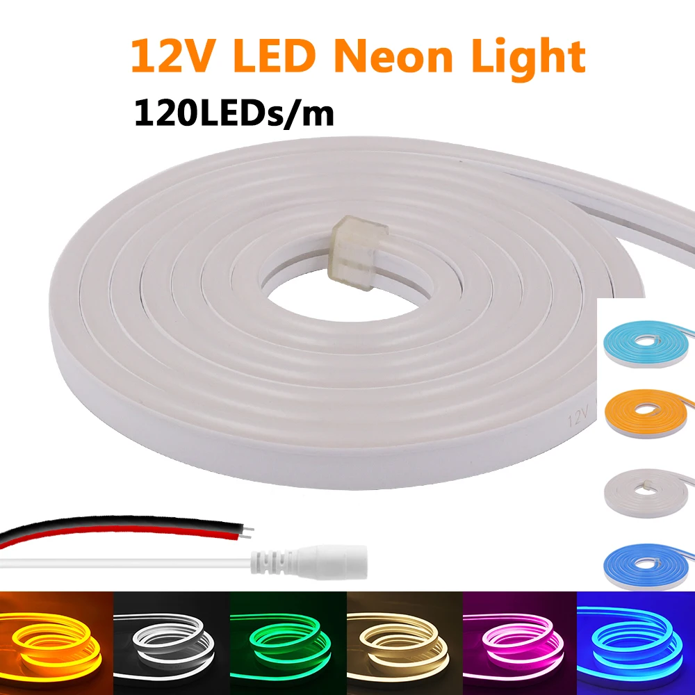 IP67 Wasserdichter 12V 2835 Neon LED-Streifen 0,5m 10m 50m 100m Mit 2-PIN-Kabel DC-Stecker 120LED/m Warmweiß Flexibles Dekorationslichtband