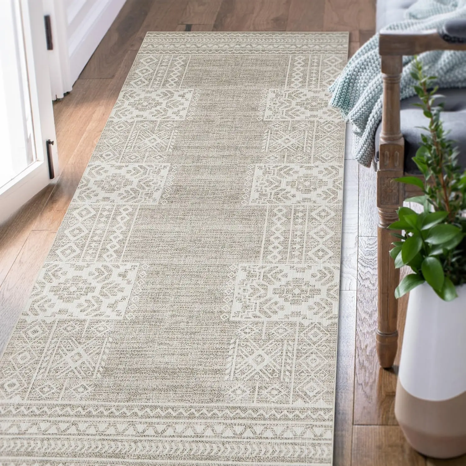 3x10 Vintage Hallway Kitchen Runner Ultra-Thin Washable Boho Geometric Rug Non-Slip Non-Shedding Carpet for Bedroom