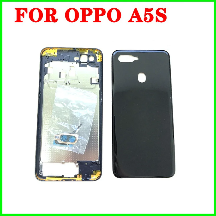 For Oppo A5S LCD Front frame With Camera Lens Side Button Back Battery cover Housing