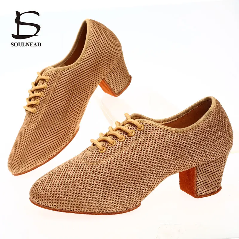 Latin Dance Shoes Women Jazz Ballroom Salsa Dancing Training  Adult Woman Practice Tango Shoe Mesh Female High Heel Sneakers