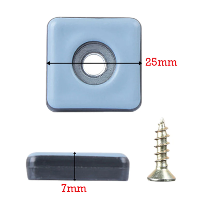 40Pcs 25mm Square Furniture Sliders Table Chair Sofa Feet Mat with Screws Floor Protection Pads Furniture Silent Slip Mats